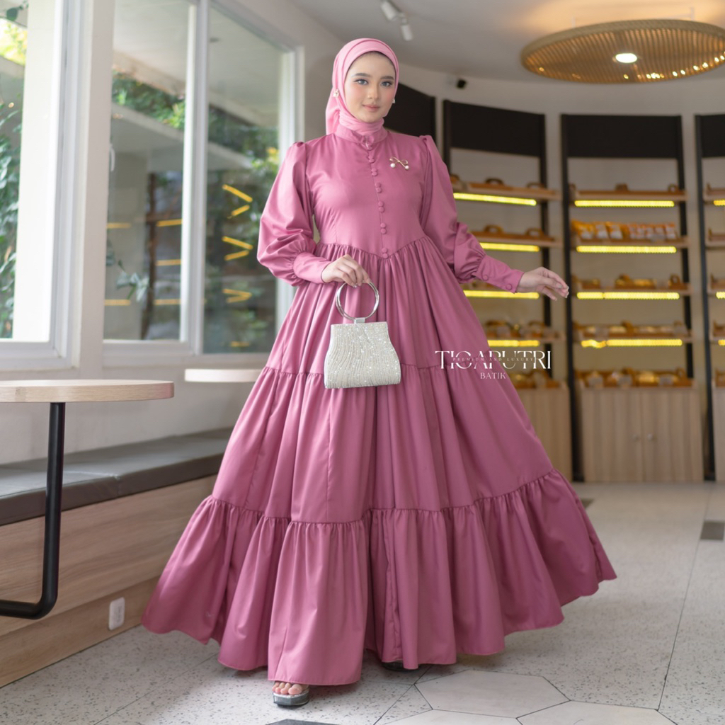 Dress Evina - Dress kekinian korean style berhijab ootd dress mewah princess Gamis bahan toyobo Gami