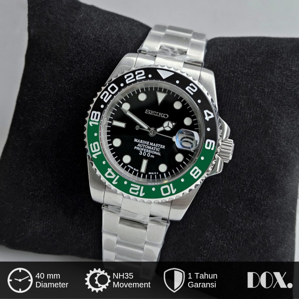 Jam Tangan Seiko Submariner Sprite NH35 Automatic Seikomod Marine Master Rantai Oyster Kaca Sapphire