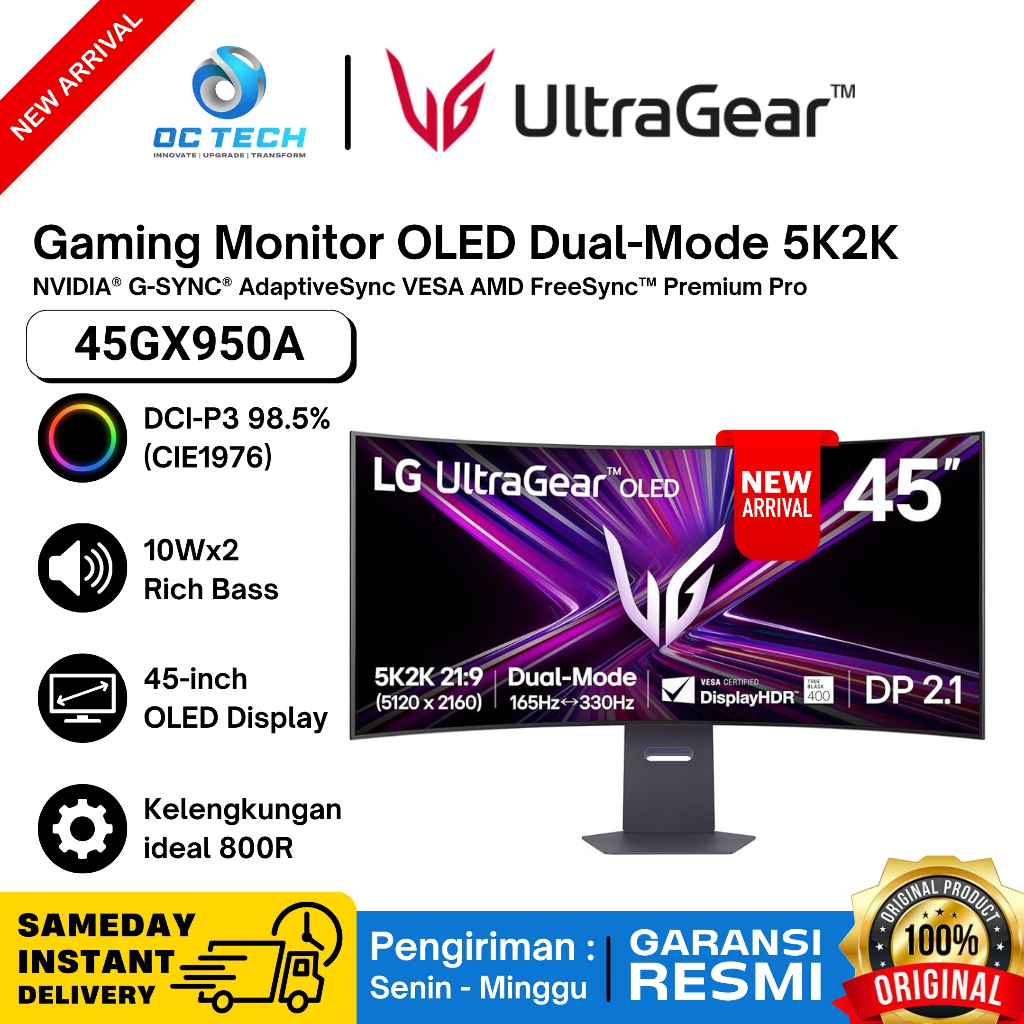 Monitor LG 45GX950A-B UltraGear 45 inch OLED Dual-Mode 5K2K Gaming Monitor Curved Ultrawide Original