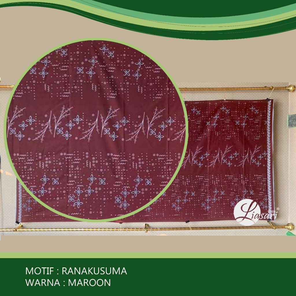 Batik Liasari - Kain Batik Katun Premium - Ecer dan Grosir - Motif Ranakusuma Warna Maroon