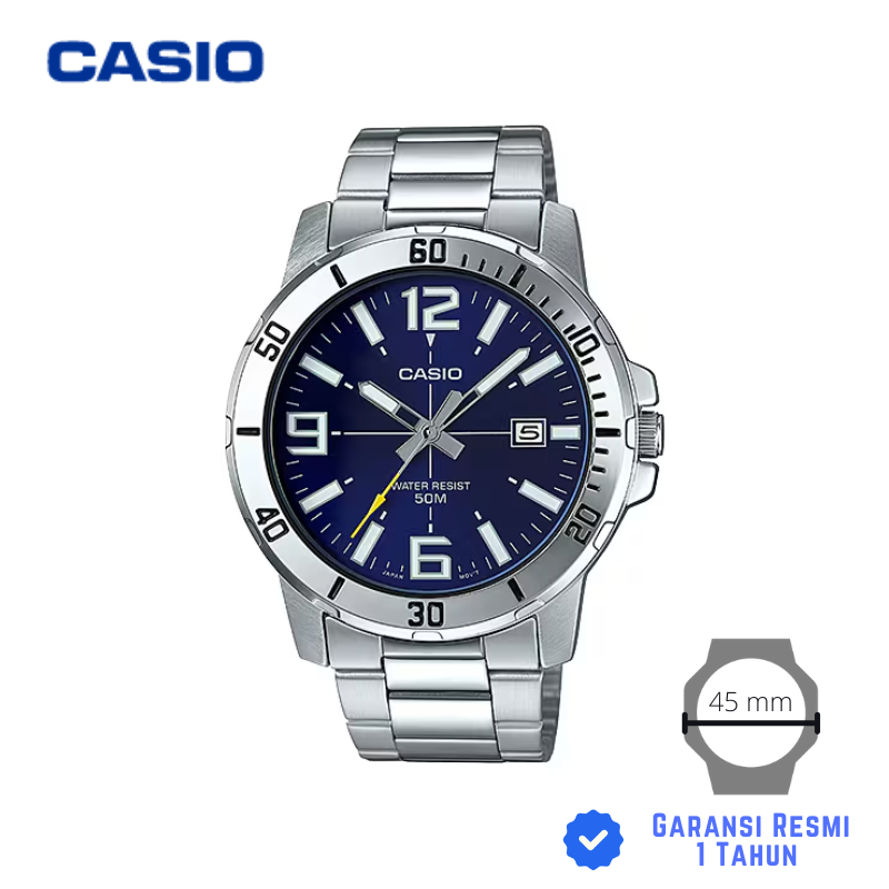 JAM TANGAN PRIA CASIO MTP-VD01D-2B SILVER BIRU - MTP VD01D 2BVUDF Strap Stainless Steel
