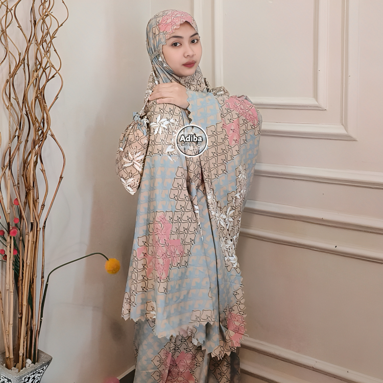 Mukena Travel Motif Best Seller Free Tas Mini Pouch Sudah Resleting Laser Cut Muat Sampai BB 85 TB 1