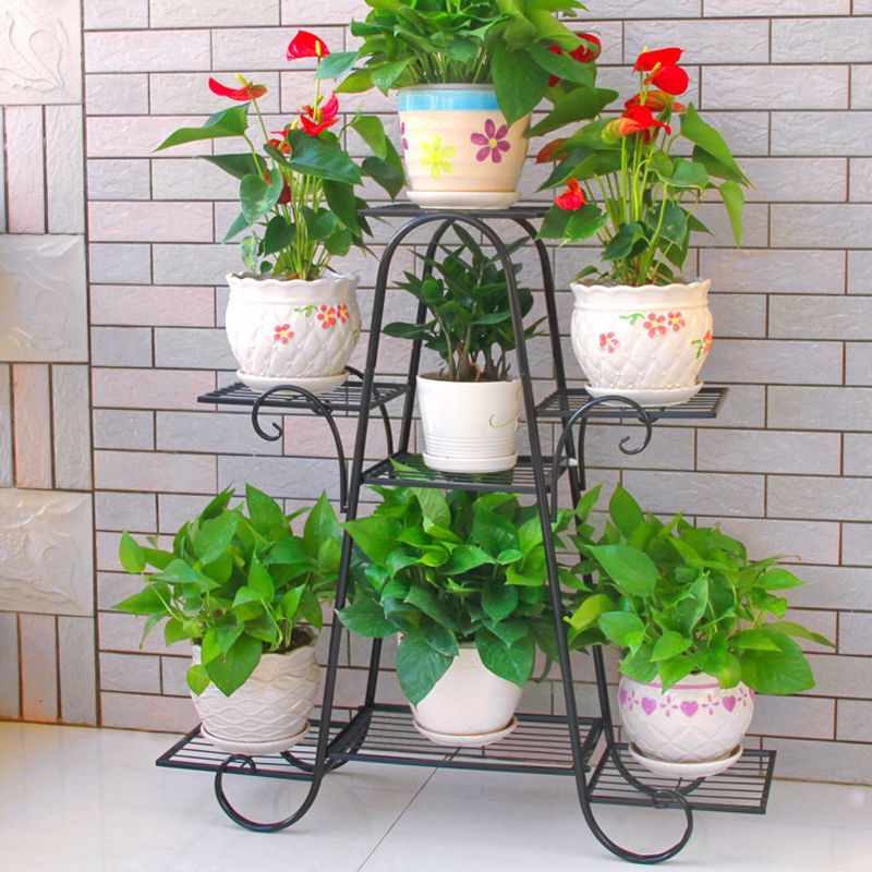 Hitam - Rak Bunga Tanaman Hias Minimalis 9 Susun - Rak Besi Multifungsi 9 Dudukan Murah - Rak Bunga