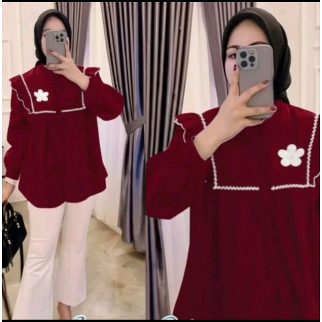 blouse bunga tempel bahan katun premium