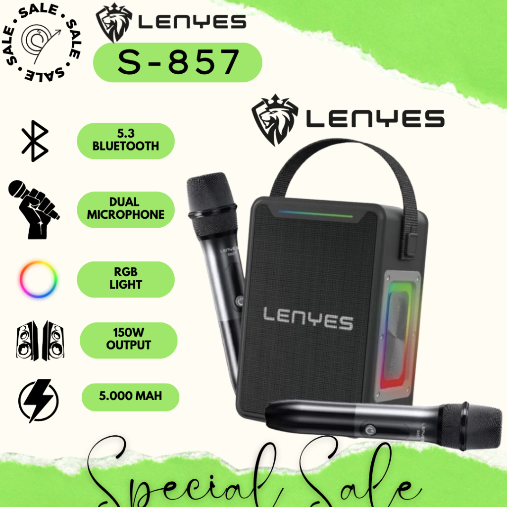 Speaker Lenyes S857 Speaker Bluetooth Karoke RGB Bluetooth 5.3 With Dual Microphone Super Bass