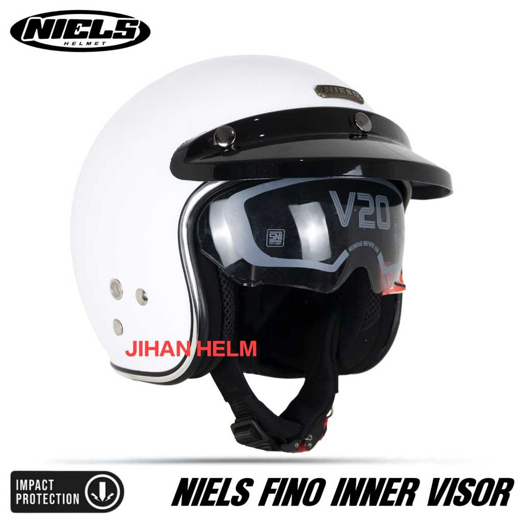 HELM NIELS FINO V20 SOLID PUTIH LISCHROOM ORIGINAL SNI TERBARU