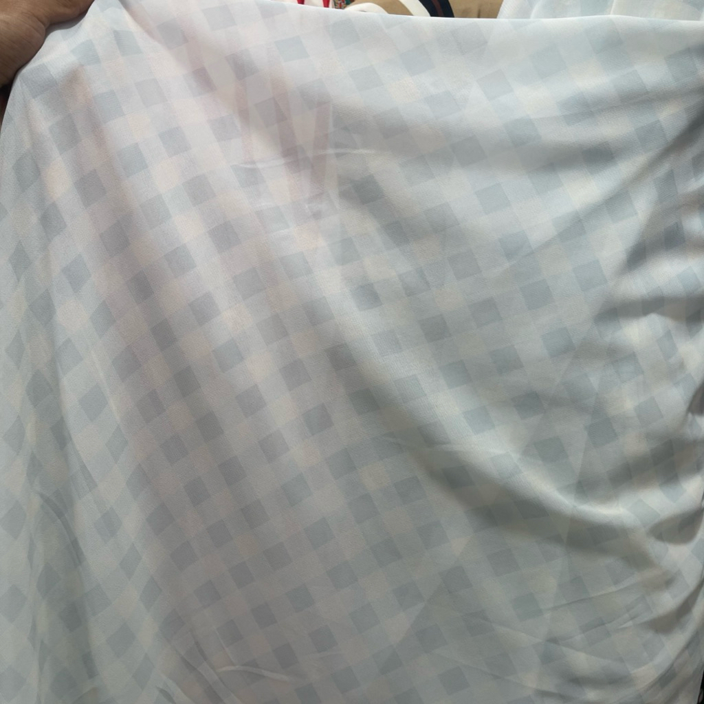 kain ceruty baby doll motif kotak premium - warna ice blue - kain zara ceruty - kain sifon ceruti lq