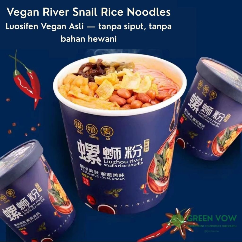 Vegan River Snail Instant Cup Rice Noodles – Luosifen Vegan Instan | Mie Siput Vegan