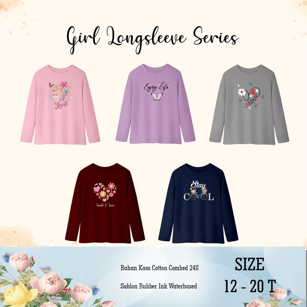 Kaos Panjang Anak Perempuan Kaos Anak Tanggung Remaja Kaos Panjang Remaja Cewe 5-20 Tahun