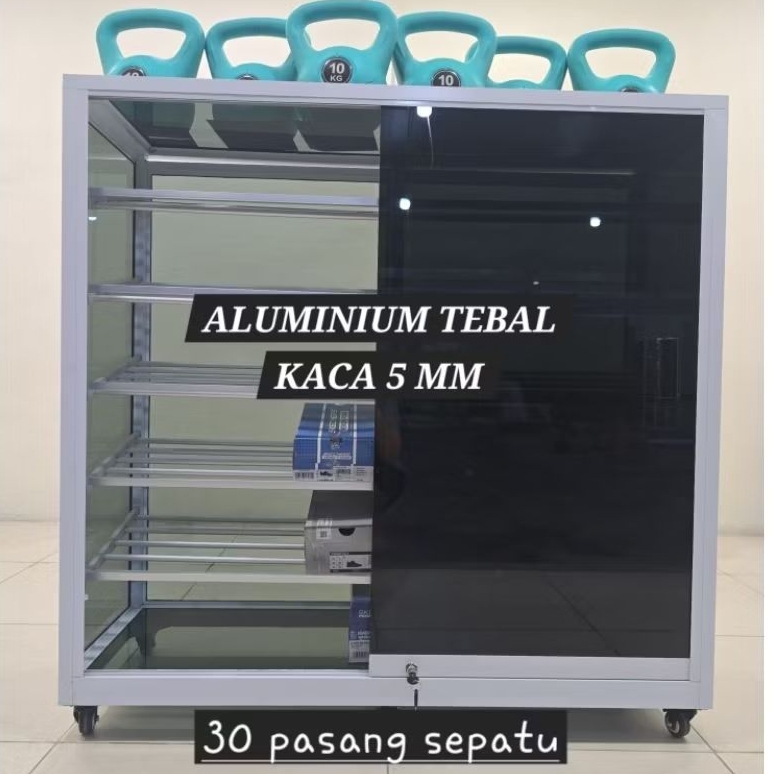 TC ALUMINIUM LEMARI SEPATU 120X40X120 W RAK SEPATU PREMIUM 6 SUSUN ALUMINIUM TEBAL FULL KACA 5 MILI 