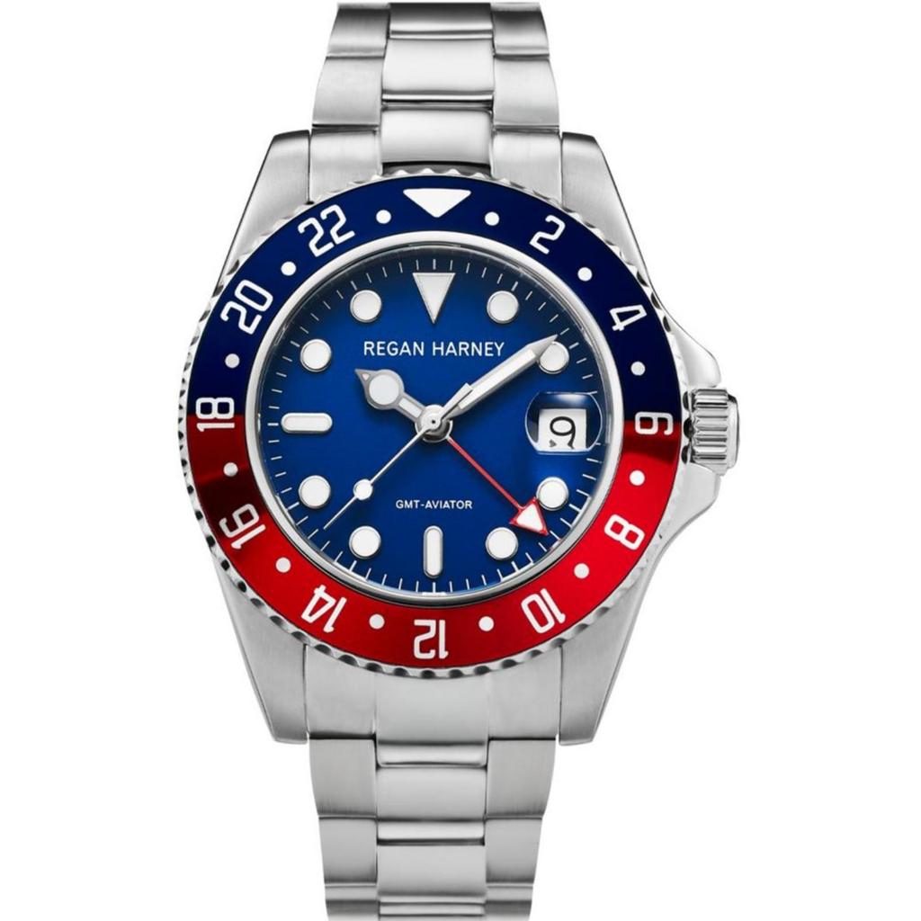 Regan Harney GMT-Aviator 03 - Jam Tangan Pria Original, Sporty, 100% Steel, Modis & Mewah