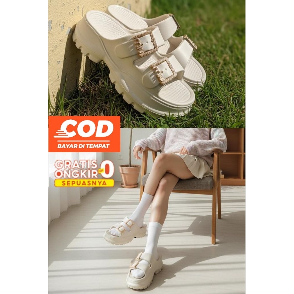 Sendal slop wanita Sendal slop cewe Sendal karet tinggi wanita Sepatu slop wanita