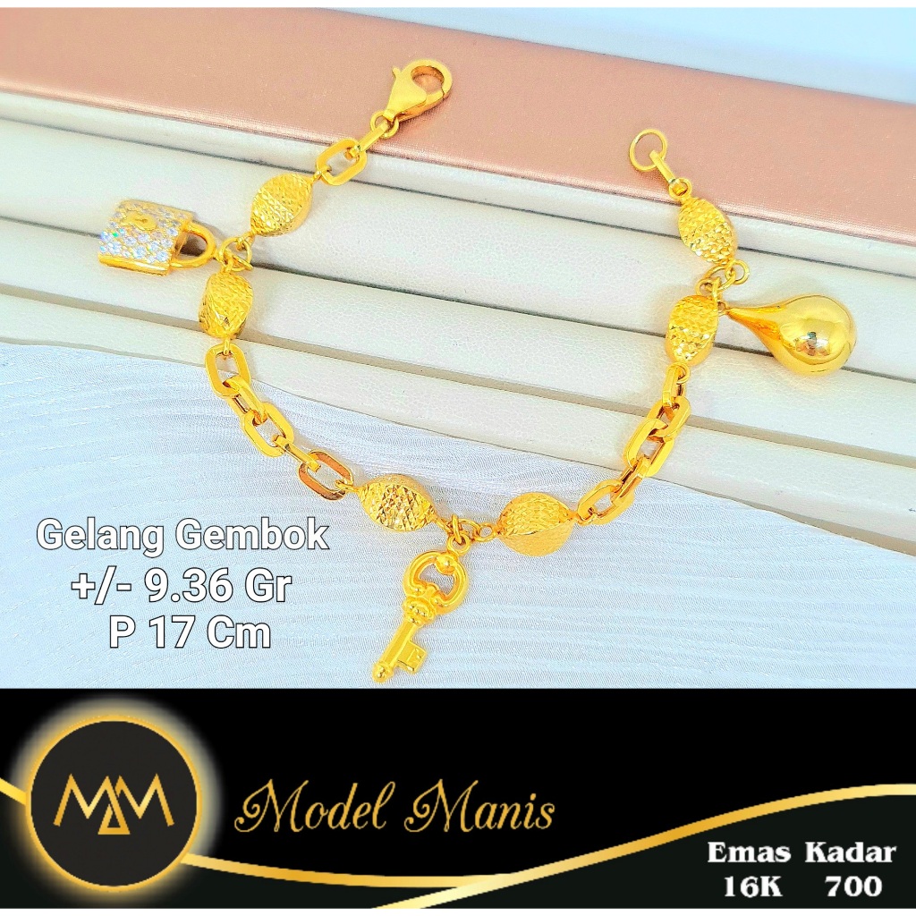 Model Manis Gold - Gelang Rumbai Gembok Kunci Kuning - Emas 16k 700