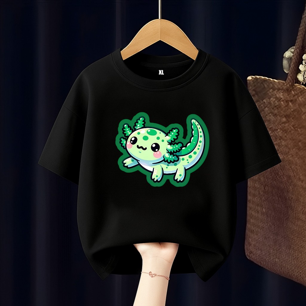 BAJU KAOS ANAK GREEN AXOLOTL FISH CUTE FREE CUSTOM NAMA