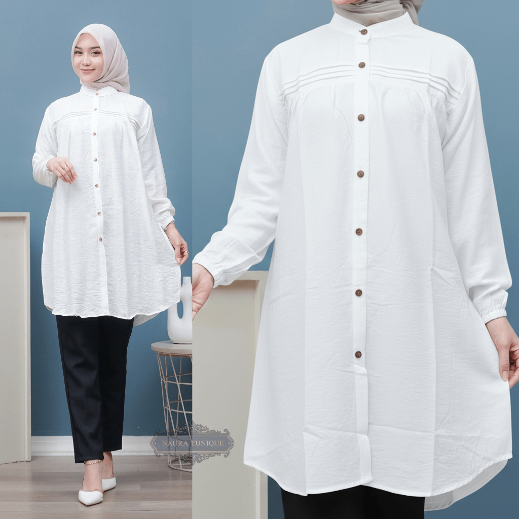 ( JUMBO ) Kaisa Tunik Polo Linen Kemeja Long Tunik Atasan wanita LD 110-130 by NAURA TUNIQUE