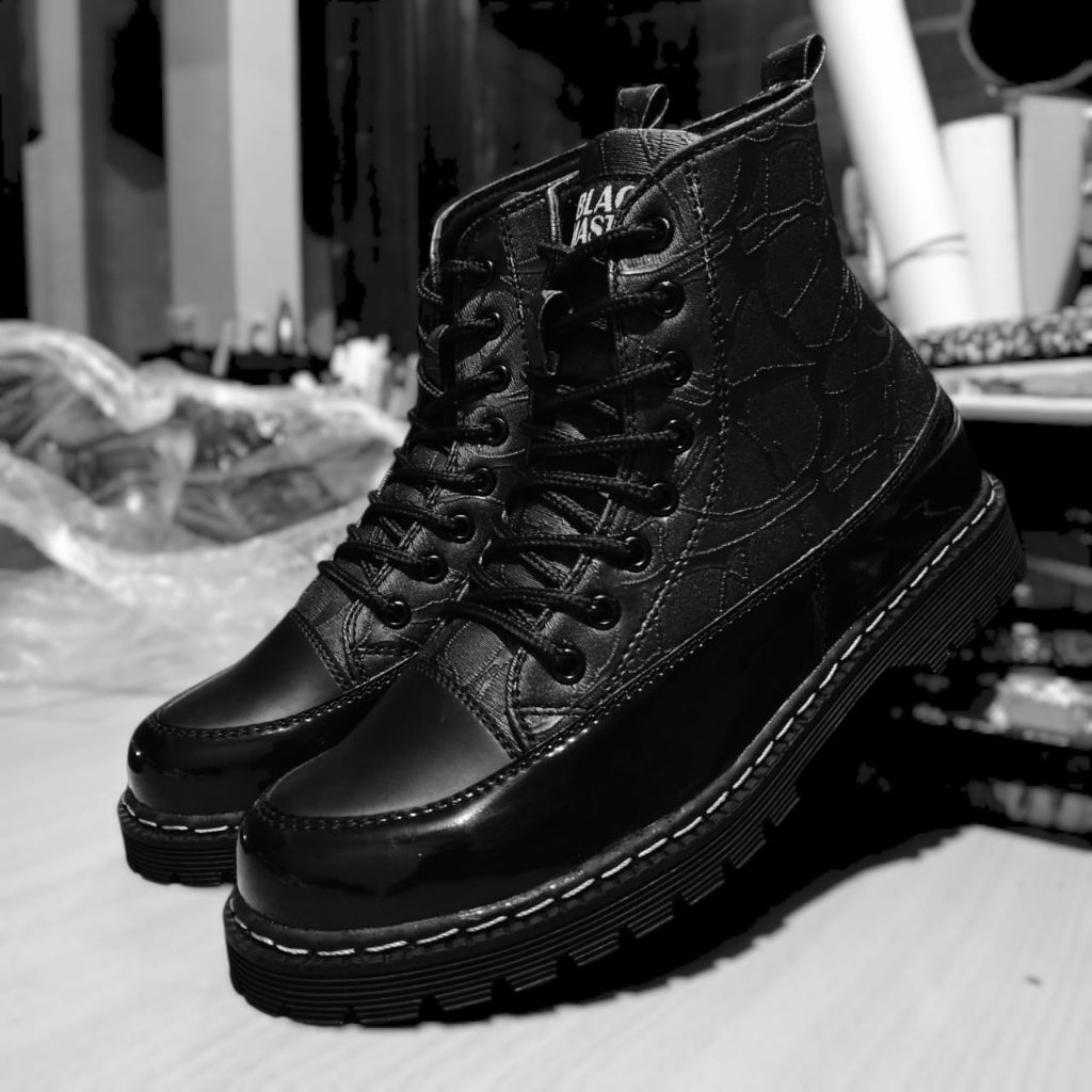 SEPATU BOOTS PRIA BLACK MASTER / BOOTS TINGGI KASUAL KANVAS MIX LEATHER