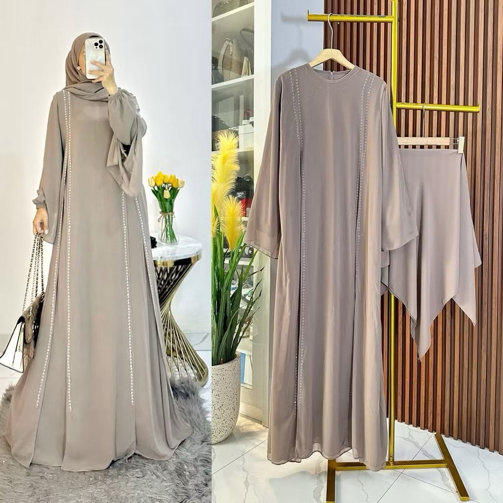 HOT PRODUCT Gamis syar'i ceruty baby doll abaya ceruty mewah + hijab variasi payet swarovski abaya