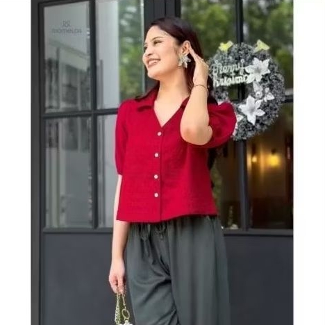 ATASAN WANITA BAHAN KATUN PREMIUM BLOUSE MERAH KEMEJA MERAH BLOUSE NATAL