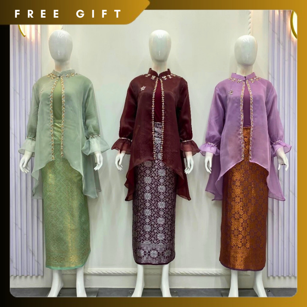 Setelan Kebaya Organza Payet Premium Dan Rok Songket Kebaya Melayu Organza / Setelan Dress Organza P
