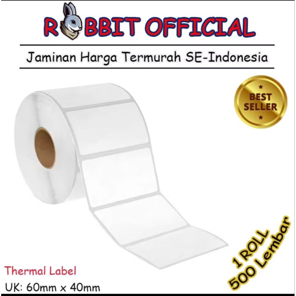 Stiker Label Barcode Thermal 60 x 40, Label Barcode OlShop Label Pengiriman 60 x 40 mm isi 500 Lemba