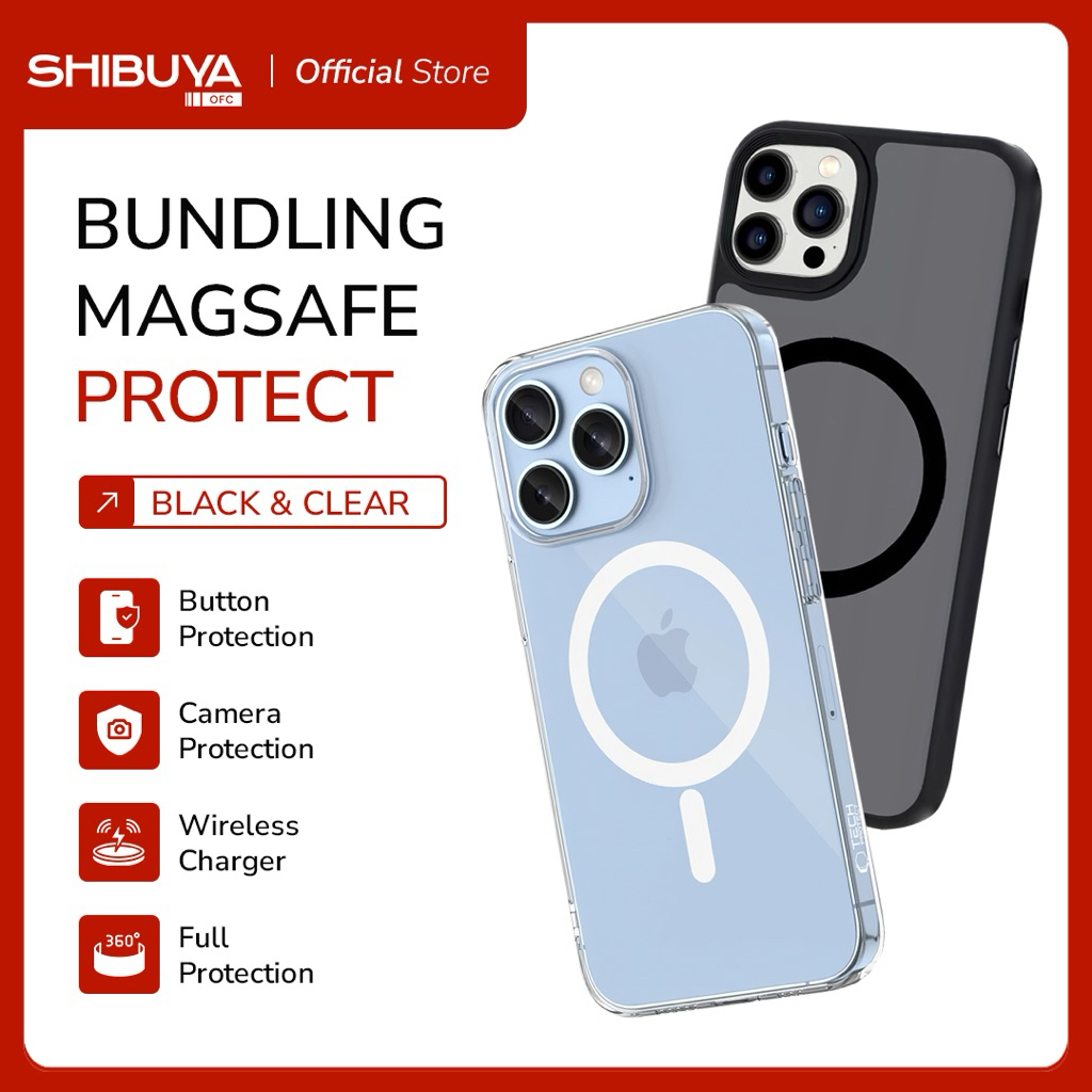 MagSafe Case SHIBUYA iPhone 11 12 13 14 15 16 Pro Max Clear & Black Matte Support Wireless