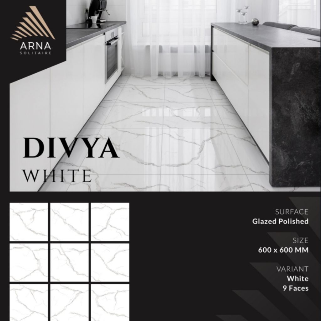 Granite lantai 60x60 Divya White | Arna | Glazed Polished