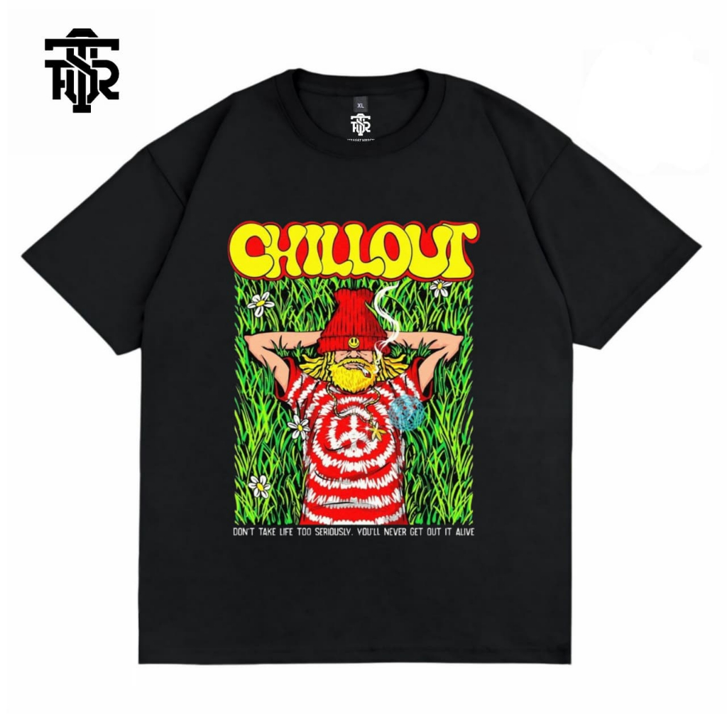 Tshirt Baju Kaos Distro Pria Wanita Streetwear Cotton Combed 24s Chillout Black Tees Firasat Merch