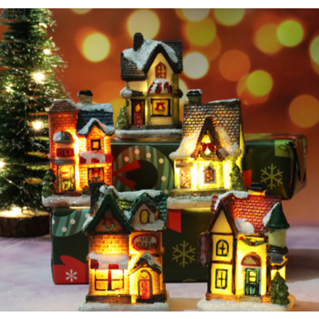 Hiasan Rumah Lampu LED Miniatur Hiasan Dekorasi Diorama Tema Rumah Natal House Christmas
