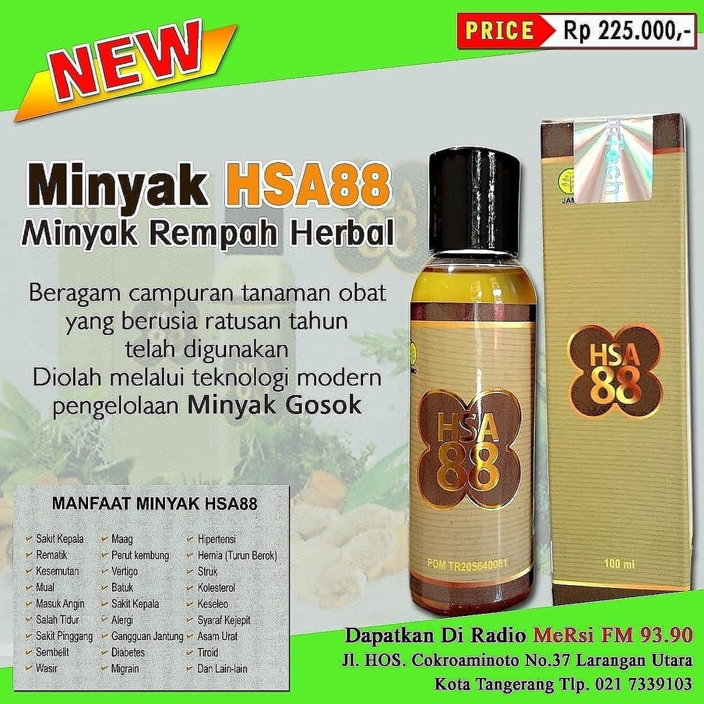 MINYAK GOSOK HSA 88 100ML [ MINYAK HERBAL ALAMI ] MINYAK URUT MINYAK BALUR 100% ASLI ORIGINAL