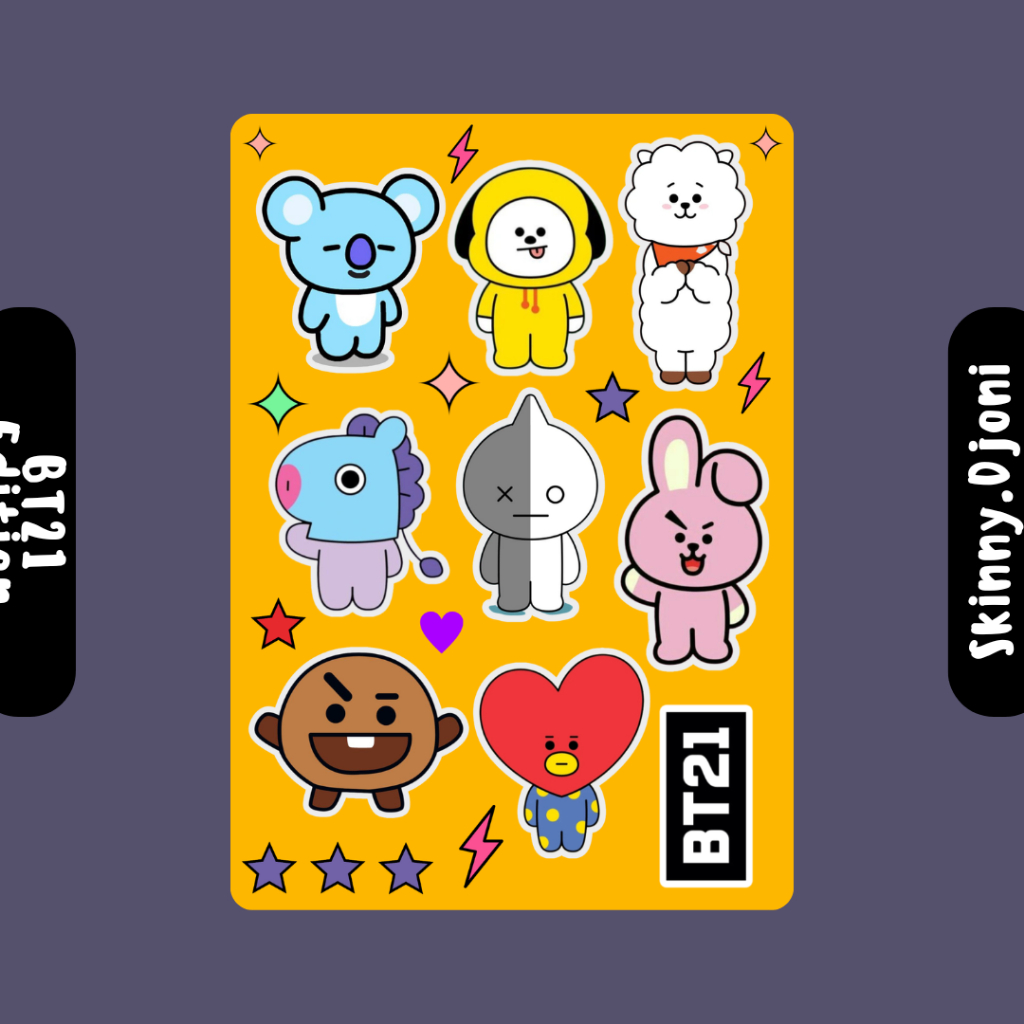 BT21 Sticker Sheet A5 - BT21 Sticker Pack isi 9pcs - KPOP BOYBAND. - Sticker Glossy