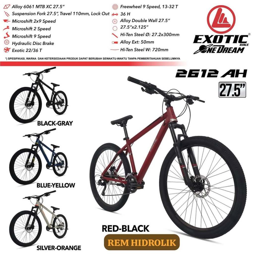 Sepeda Gunung MTB 27.5 EXOTIC 2612 AH Alloy Rem Hidrolik