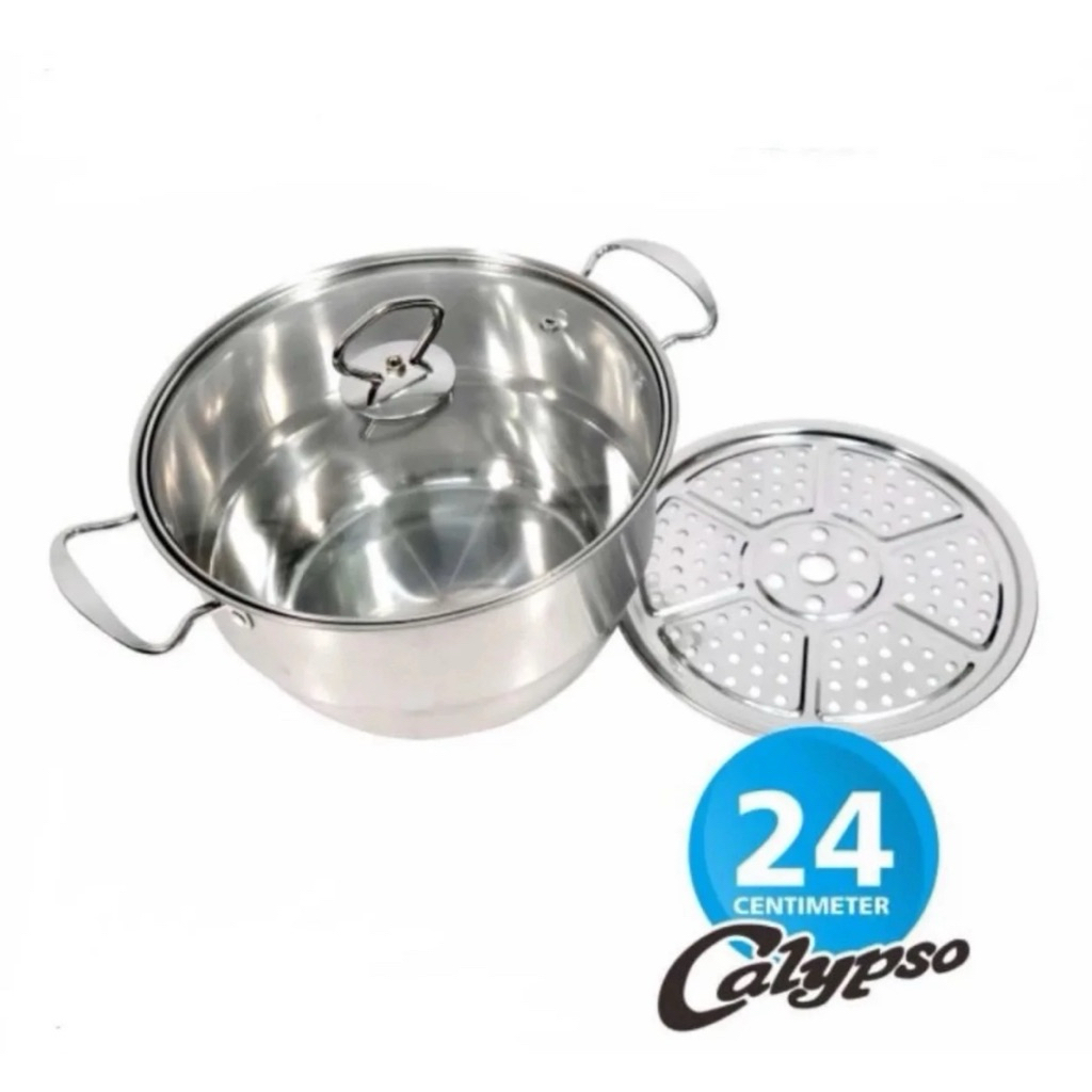 dandang steamer stainless murah 30cm / panci steamer calypso stainless / panci kukusan ukuran 24 cm 