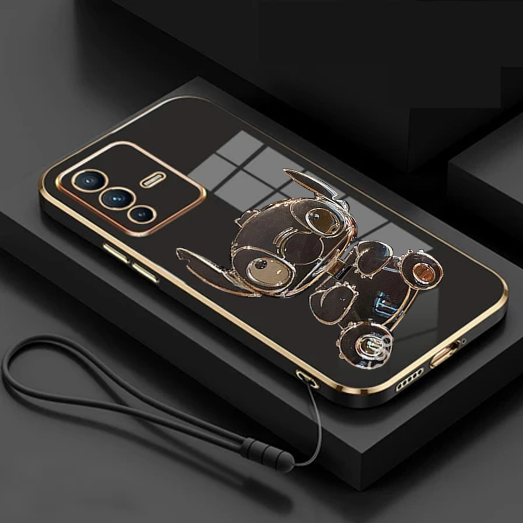 Soft Case VIVO V23 5G Silicon Dudukan Holder Miror Stich Plating Premium