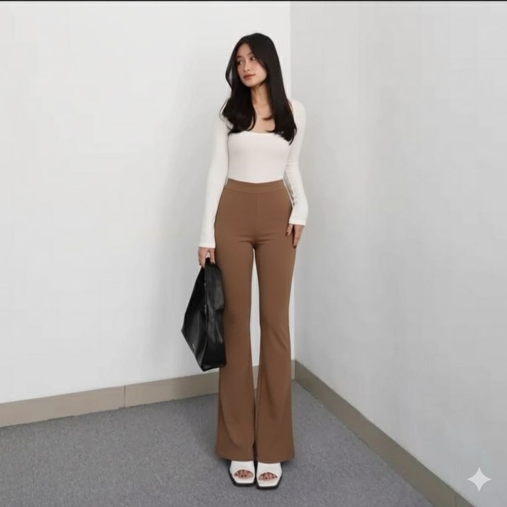 celana cutbray flare scuba outfit ootd celana kekinian