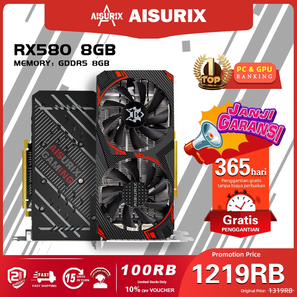 AISURIX VGA RX 580 8GB Radeon AMD VGA RX580 Gaming VGA Card GDDR5 256Bit 2048SP RX 580 VGA