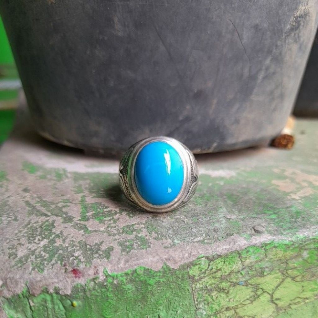 Natural Batu pirus persia polos ring perak HM