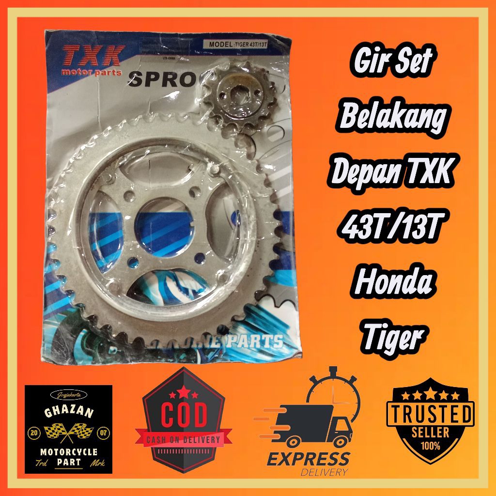 Gir Set Belakang Depan TXK 43T/13T Honda Tiger GL Mega Pro Neotech – Gear Sprocket Baja Kuat Grade A
