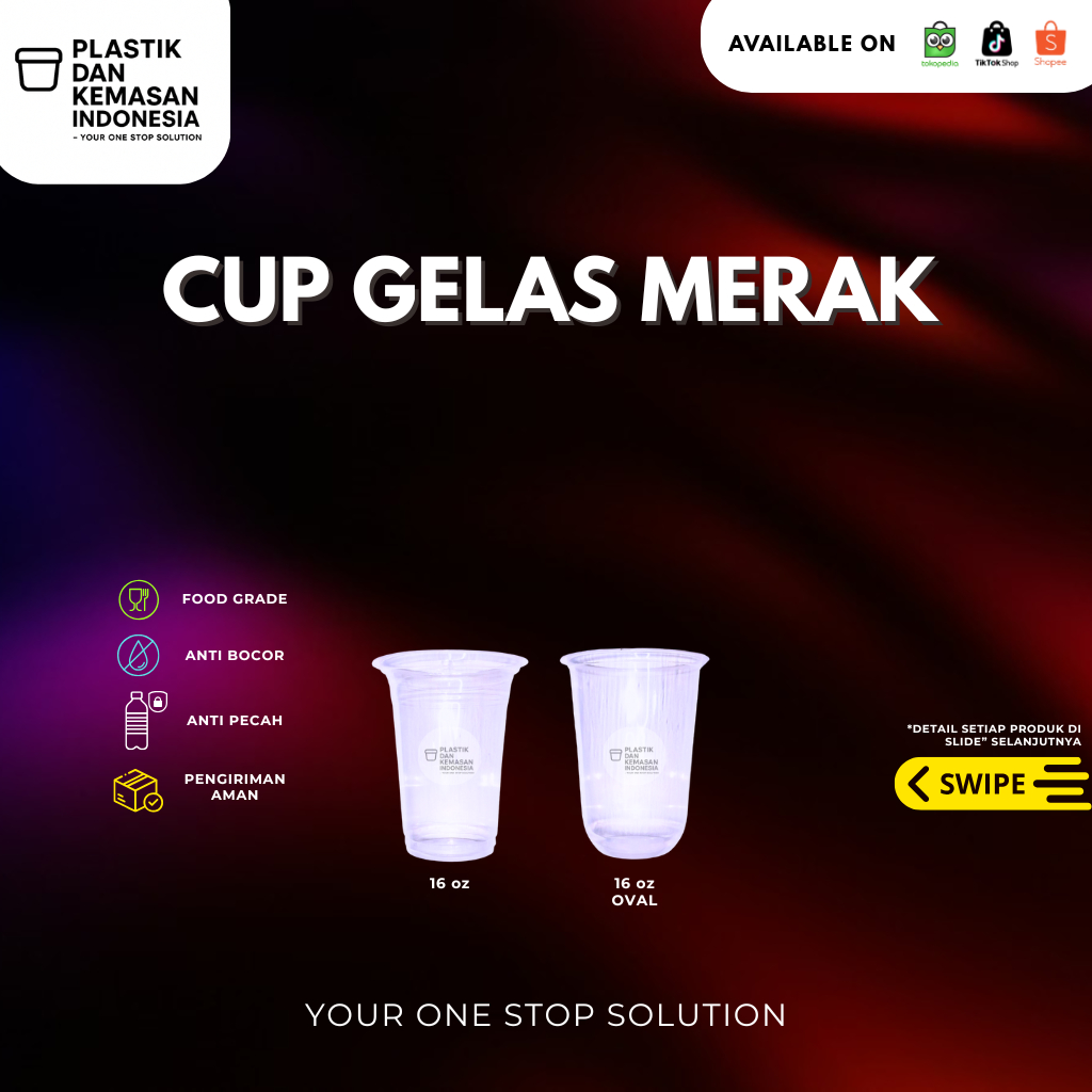 Cup Gelas Pp Merak 16 oz Dan Oval 16 Oz