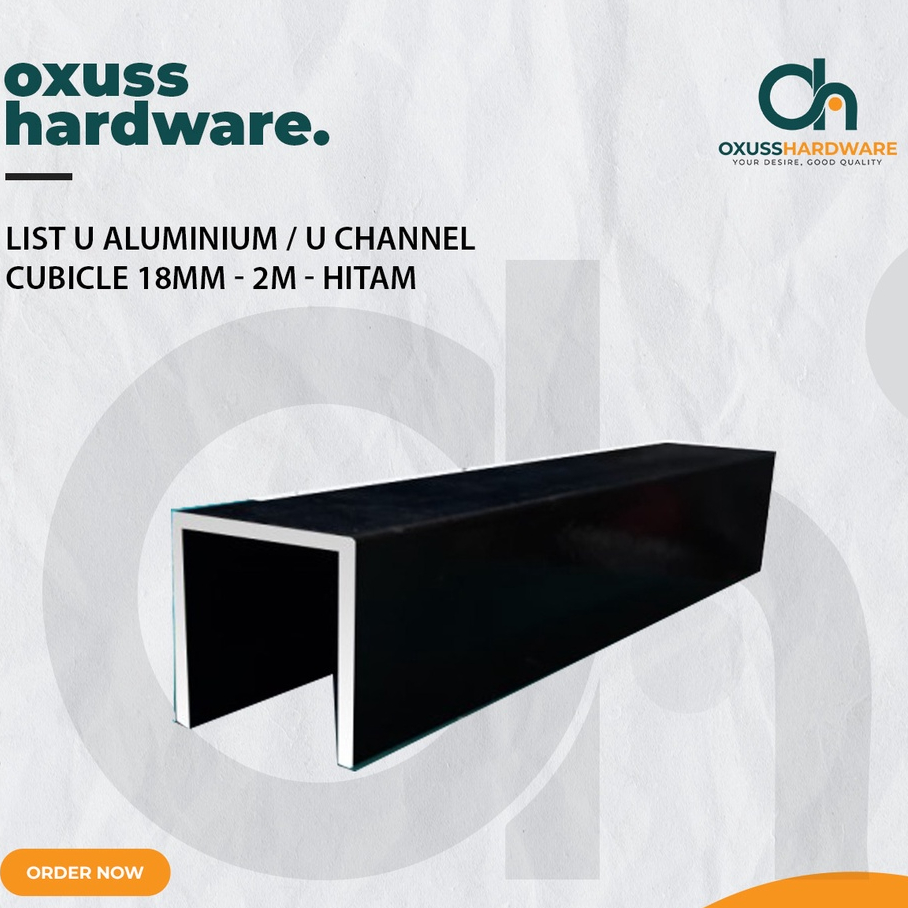 List U Aluminium / U Channel Cubicle 18MM - 2M - Hitam