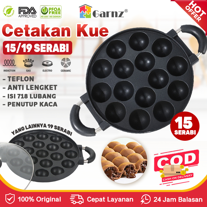 Cetakan Kue 15/19 Lubang Cekung Takoyaki Dengan Tutup Kac/Cetakan Takoyaki Perkedel Mini Anti Lengke