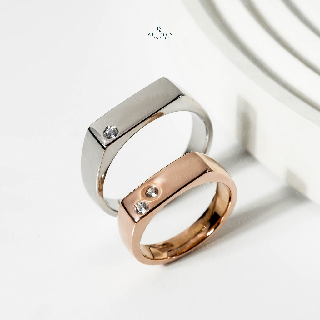 AULOVA JEWELRY CINCIN EMAS PUTIH NIKAH TUNANGAN MODEL SIGNET