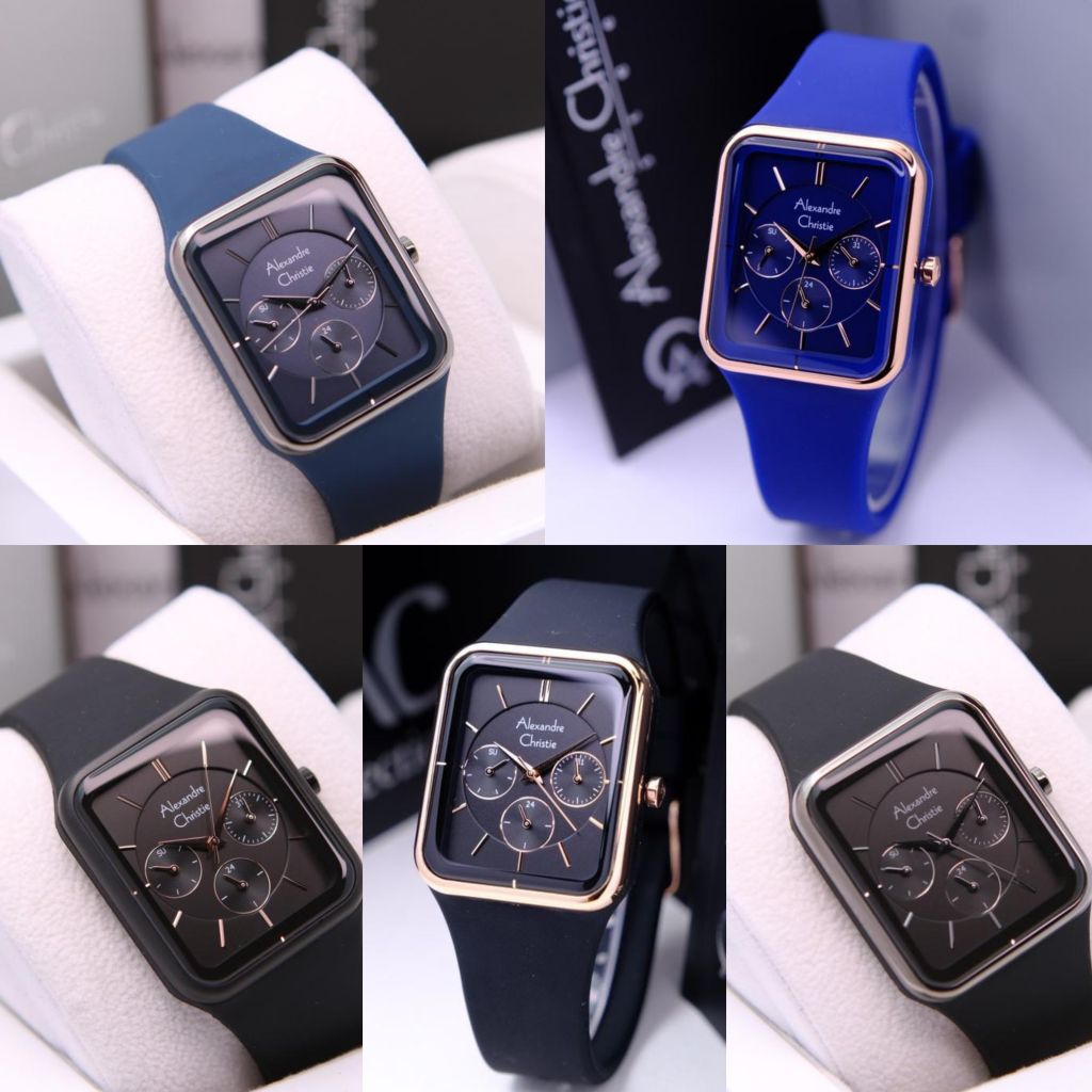 JAM TANGAN WANITA ALEXANDRE CHRISTIE AC 2744 AC 2744 BLACK ROSEGOLD RUBBER ORIGINAL-BLACk LIST ROSEG