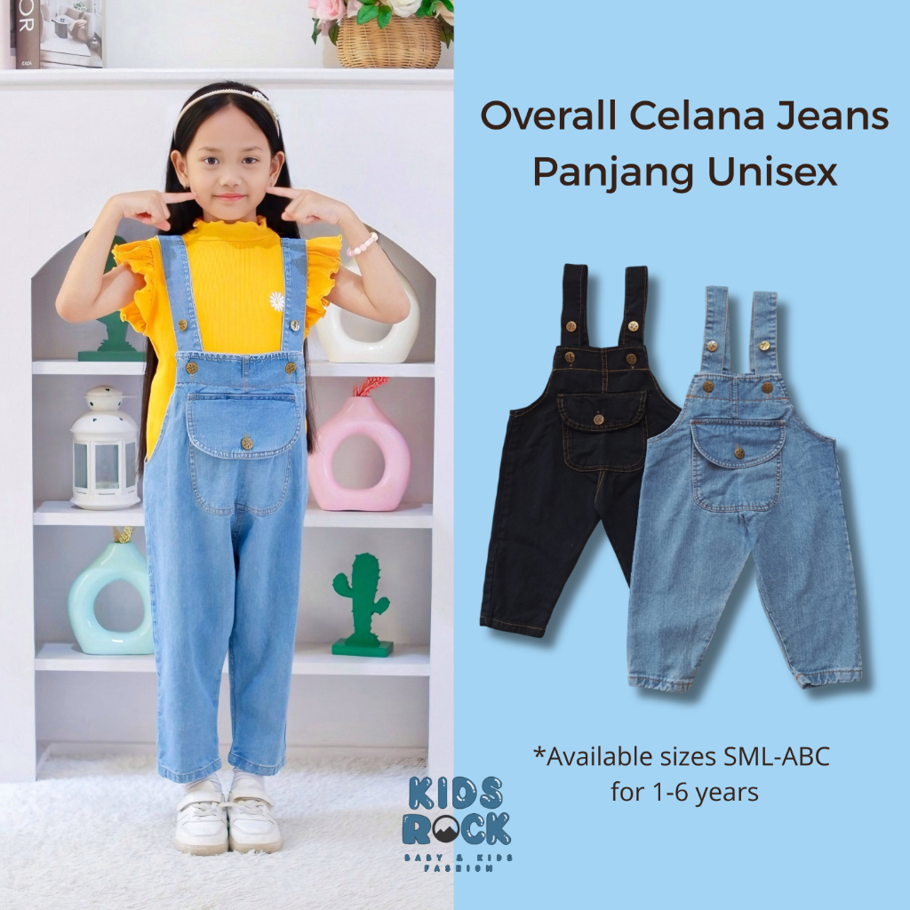 Overall Celana Jeans Panjang Anak Unisex PREMIUM 1-6 Tahun | Overall Jeans Anak