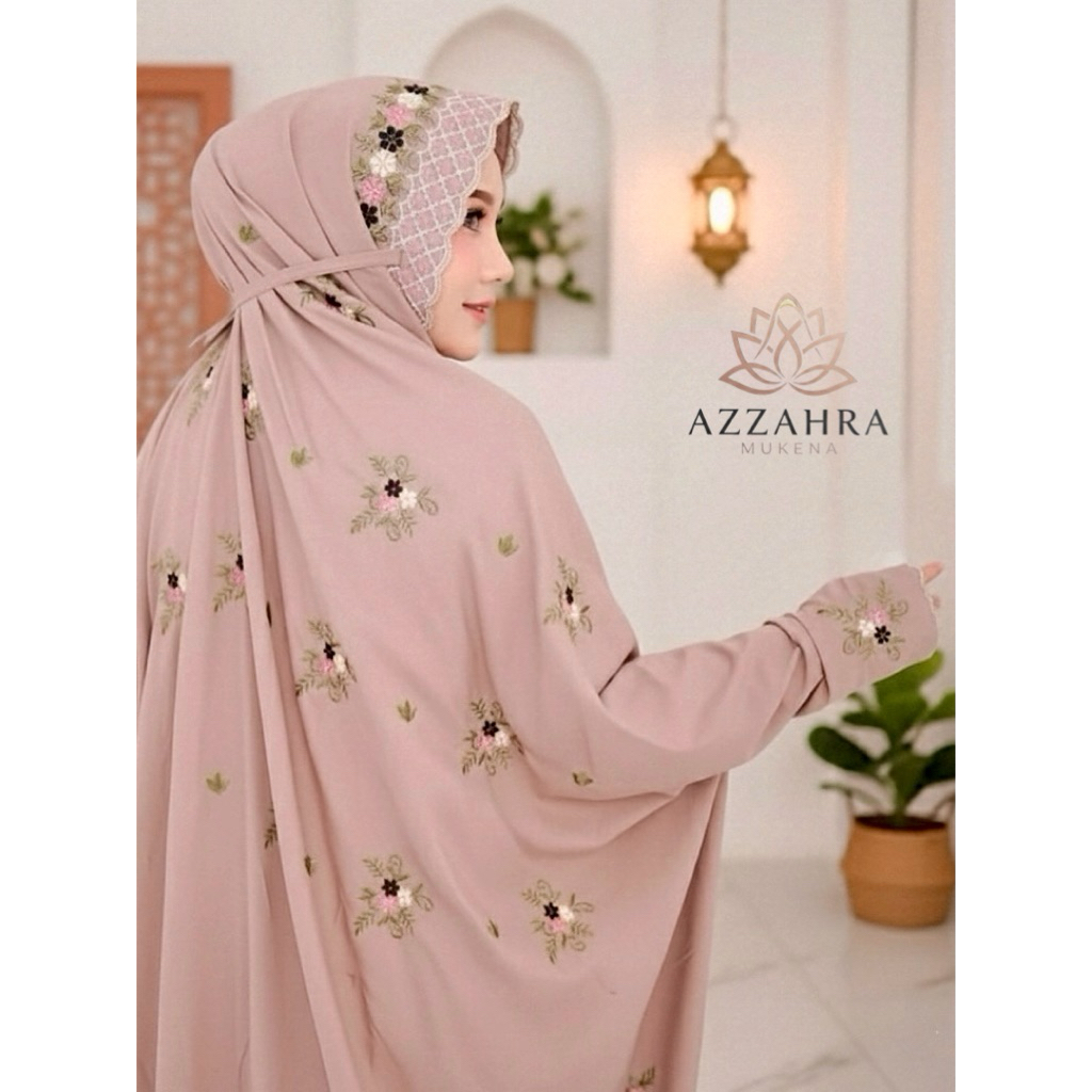 11 Pilihan Warna Mukena Terusan Bordir Tabur Bunga Mewah Bahan Polino Mikro Adem, Mukenah Lajuran La