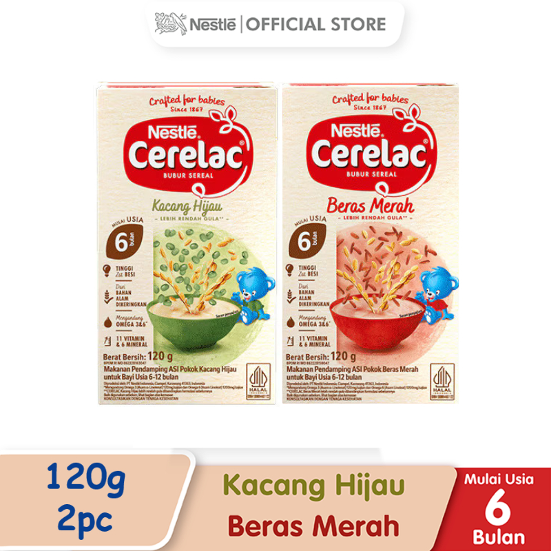 Nestle Cerelac Bubur Bayi Instant 6-12 Bulan-Kacang Hijau+Bubur Bayi Instant 6-24 Bulan-Beras Merah