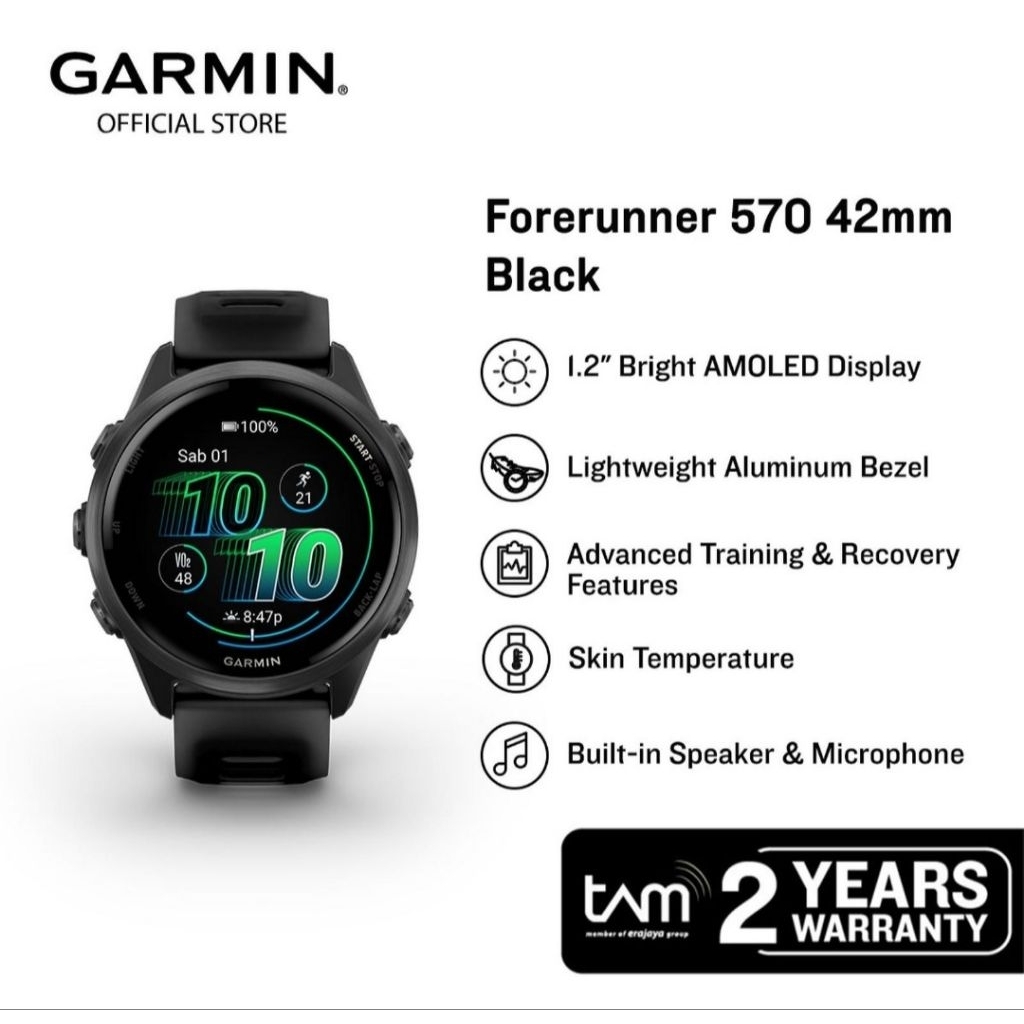 GARMIN Forerunner 570 42 mm Jam Tangan Pintar Lari GPS Running Smartwatch Garansi TAM