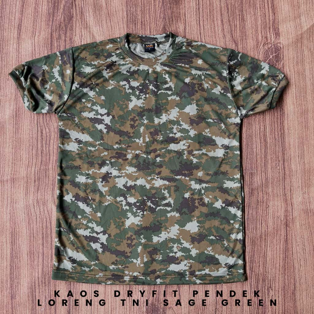 KAOS DRYFIT PENDEK LORENG TNI SAGE GREEN / LORENG TNI BARU