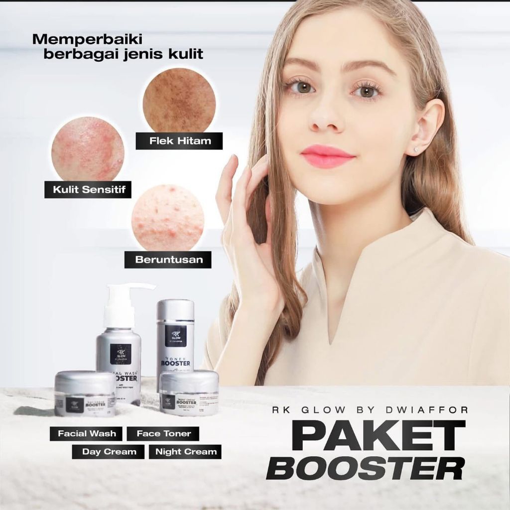 PAKET CREAM RK GLOW BOOSTER BPOM UNTUK SEMUA KULIT WAJAH BERJERAWAT HILANGKAN FLEK