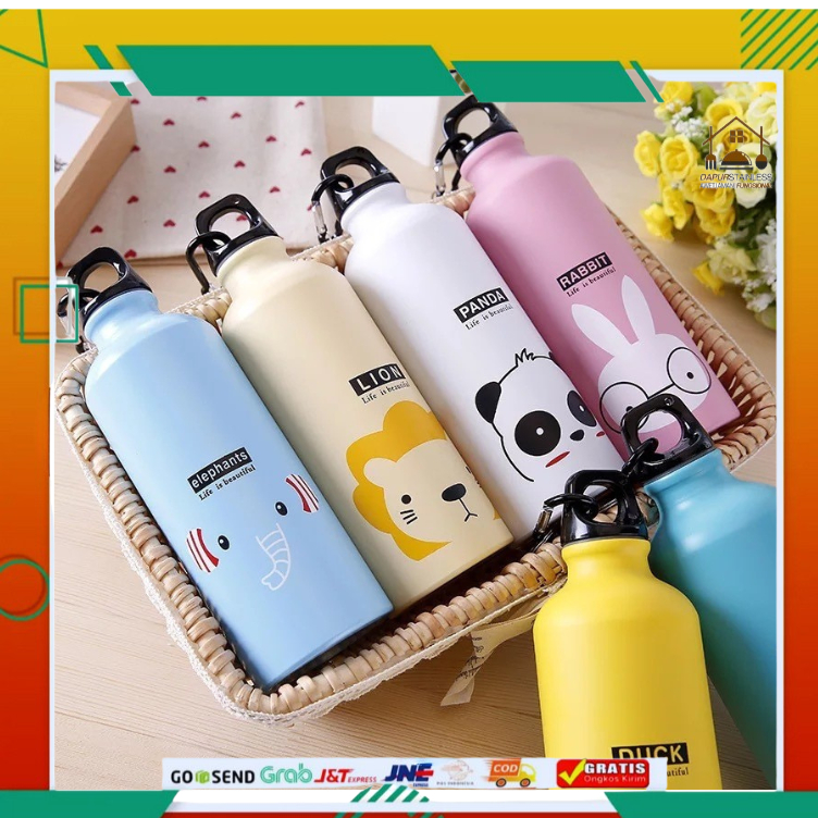 Dapur Stanless - BOTOL MINUM KOREA KARTUN 500 ML TEMPAT BOTOL AIR MINUM ANAK KARAKTER HEWAN LUCU