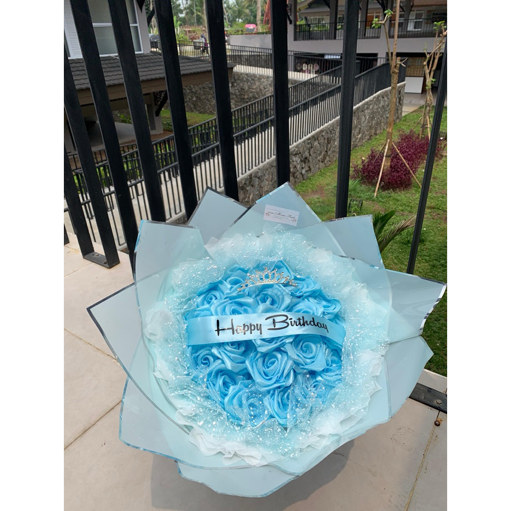 Buket Bunga Satin Biru Premium | Buket Besar Estetik untuk Wisuda, Ulang Tahun, dan Anniversary